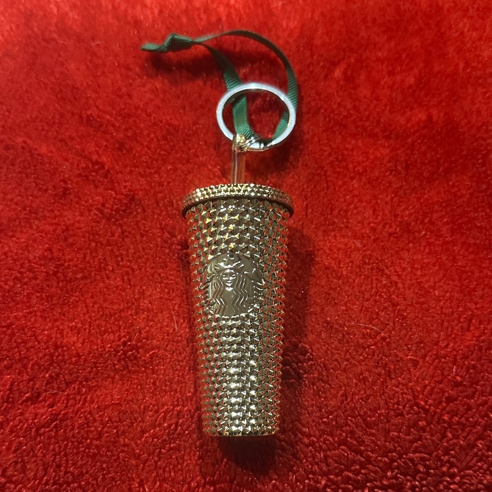 Starbucks Gold Textured Tumbler Keychain Ornament